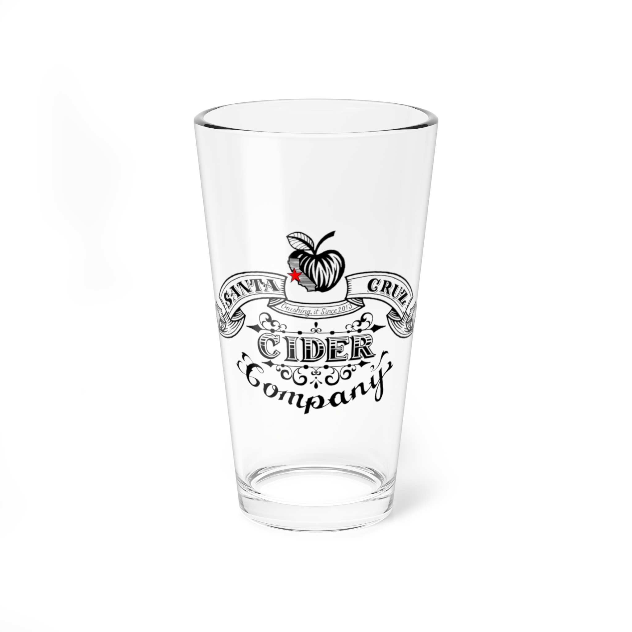 Santa Cruz Cider Mixing Glass | 16oz Cocktail Glass | Unique Barware | Decorative Gift for Cider Lovers | Housewarming & Party Drinkware